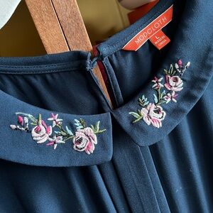 Modcloth Navy Embroidered Peter Pan Collar Dress